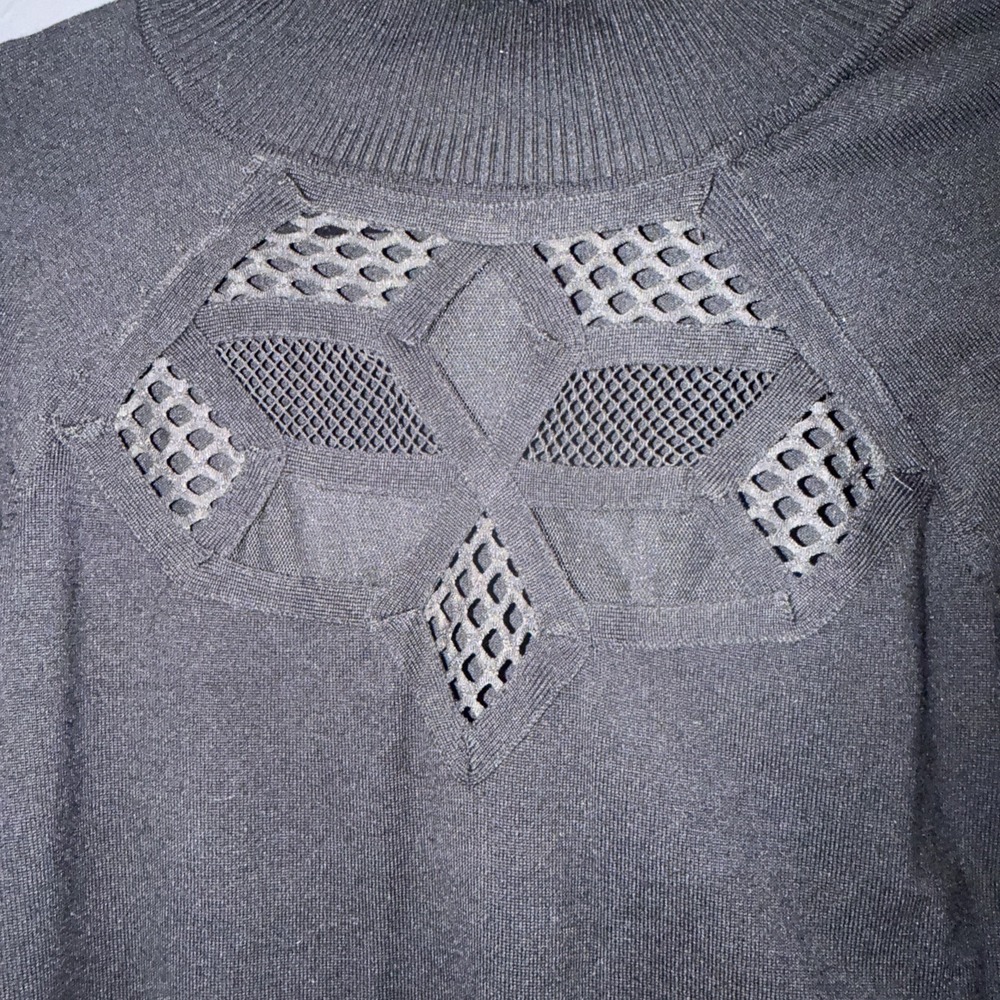Cyrus Black Sweater Top Lace Long Sleeves Size S Women Fishnet Cutout Edgy - Picture 4 of 6